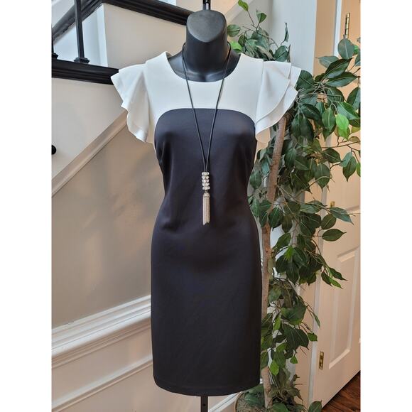 Tommy Hilfiger Sheath Dress Womens Size 6 White Black Short Sleeve Office - Picture 1 of 11